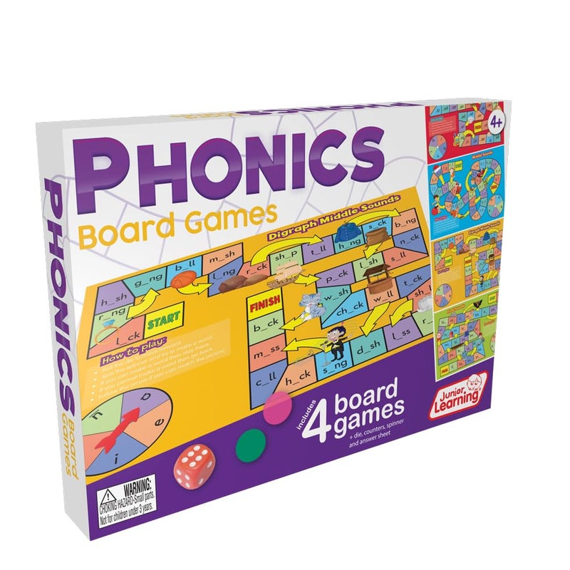 Junior Learning Phonics Board Games Set, 6 Counters, Ages 4-5, Language Skills, Pre K-K, Medium - Image 1